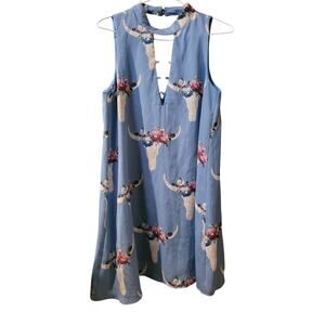 Sleeveless blue floral animal print dress